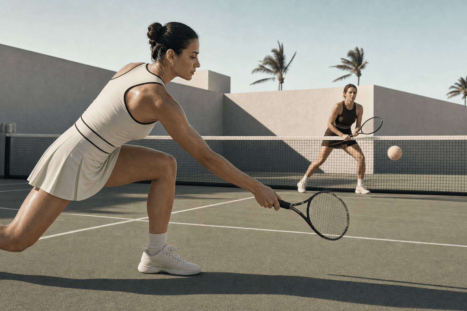 A woman enjoying time on a sunny tennis court